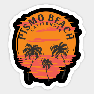 Pismo Beach California Skull Sunset and Palm Trees Sticker